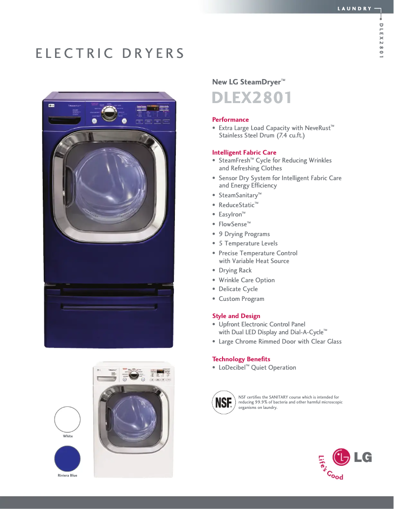 Page 1 de la notice Fiche technique LG DLEX2801W