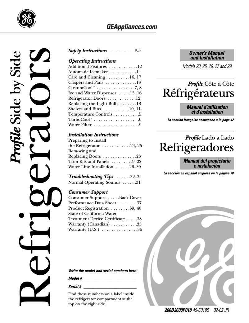 Page 1 de la notice Mode d'emploi GE PSC23SHNBS