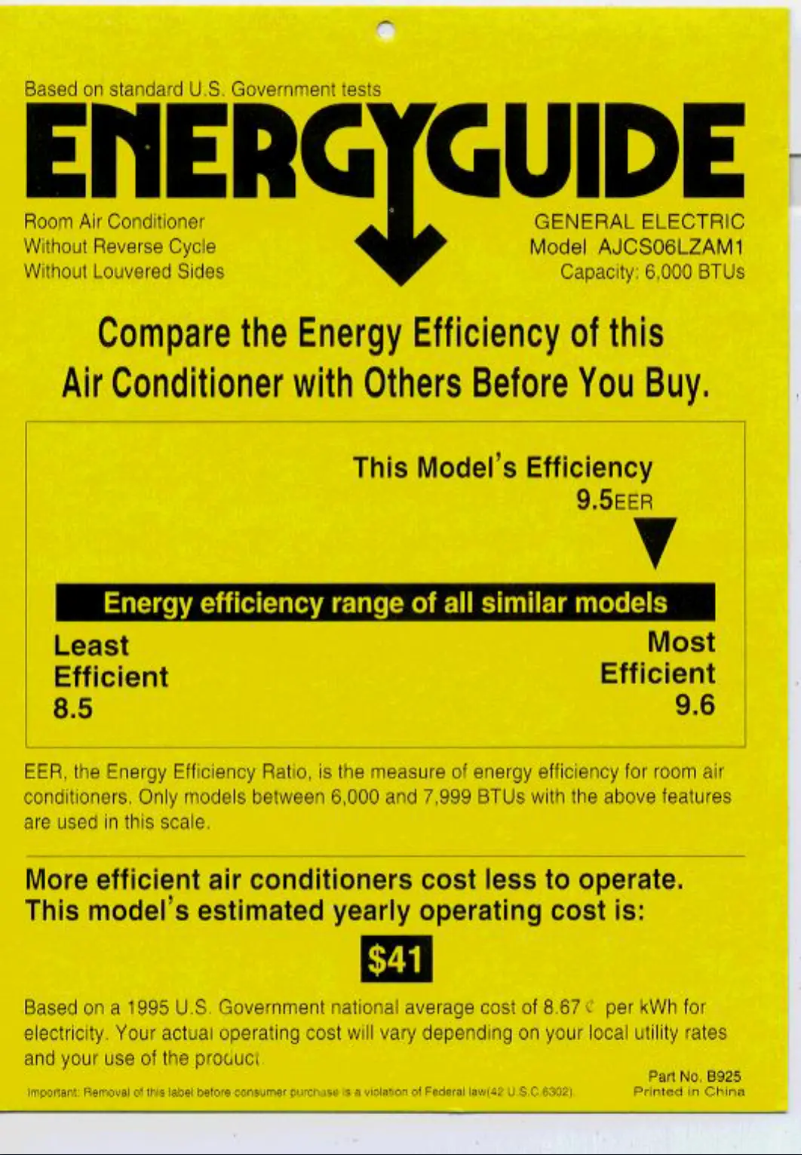 Page n°1 - Label énergétique GE AJCS06LZ