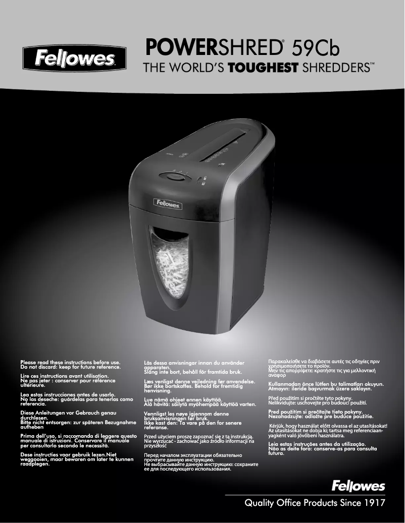 Page n°1 - Manuel utilisateur Fellowes Powershred 59Cb