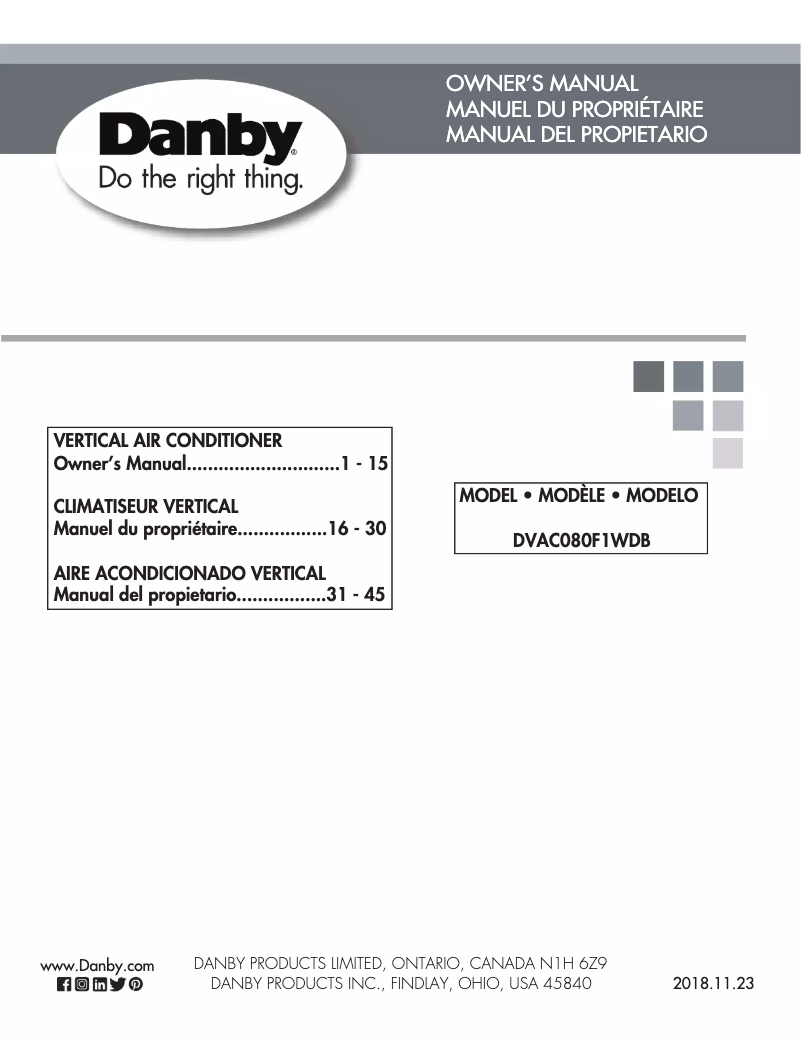 Página 1 del manual Manual de usuario Danby DVAC080F1WDB