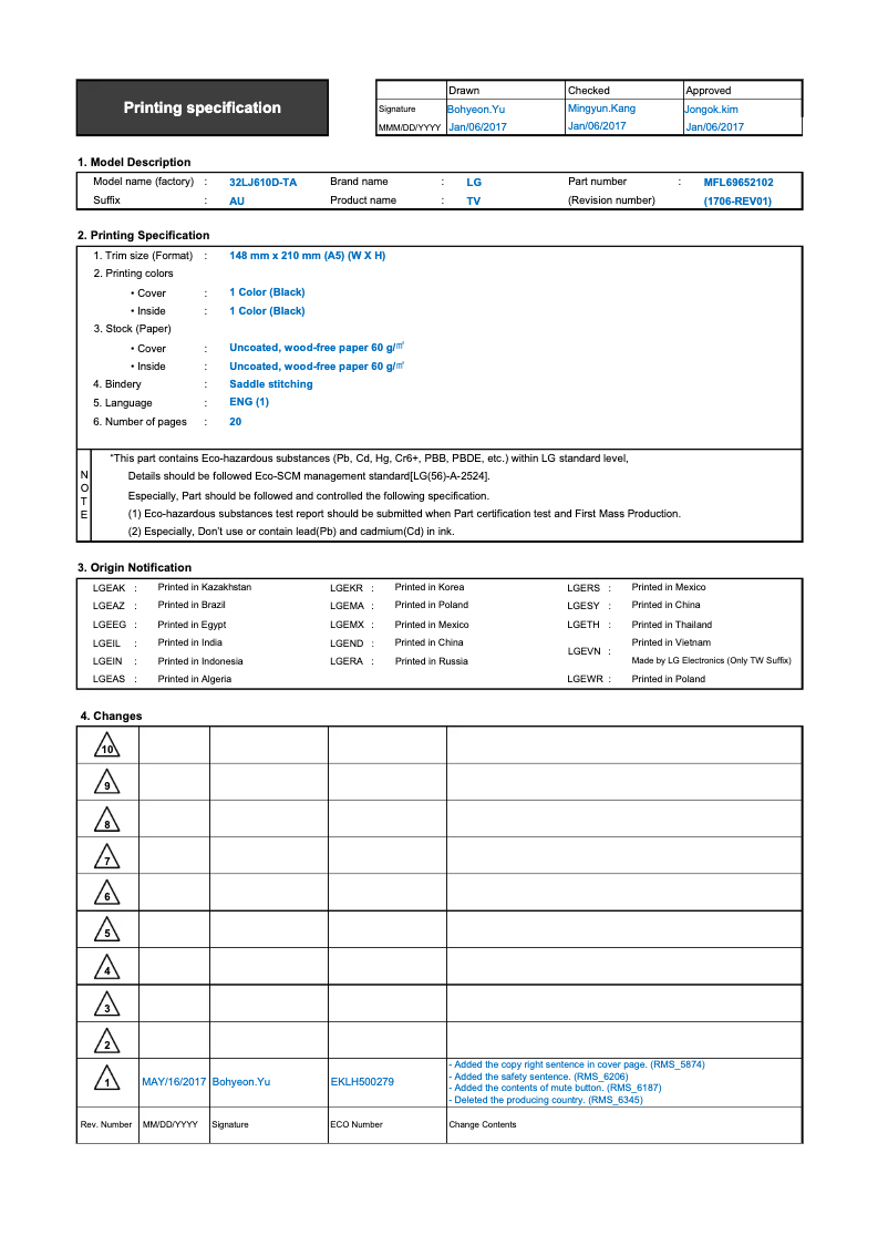 Page 1 de la notice Manuel utilisateur LG 43LJ554T