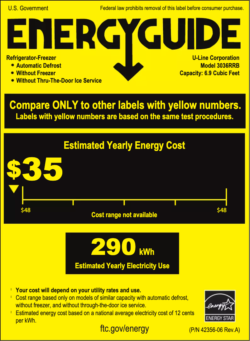 Page n°1 - Label énergétique U-Line U-3036RRS-00B