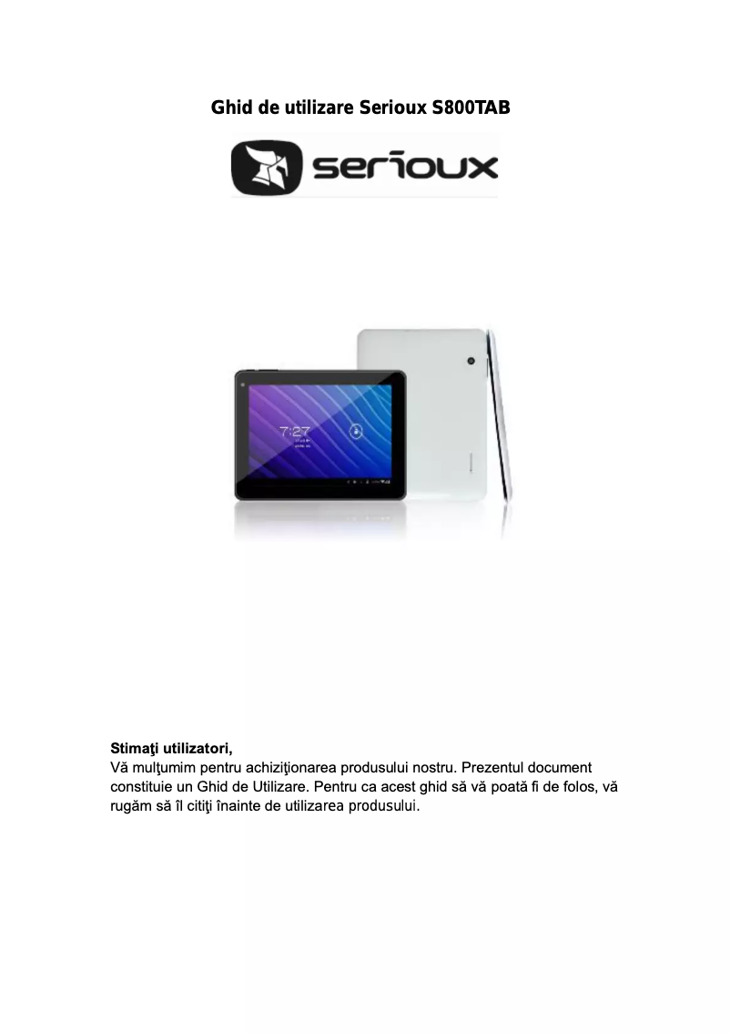 Page n°1 - Manuel utilisateur Serioux S800TAB