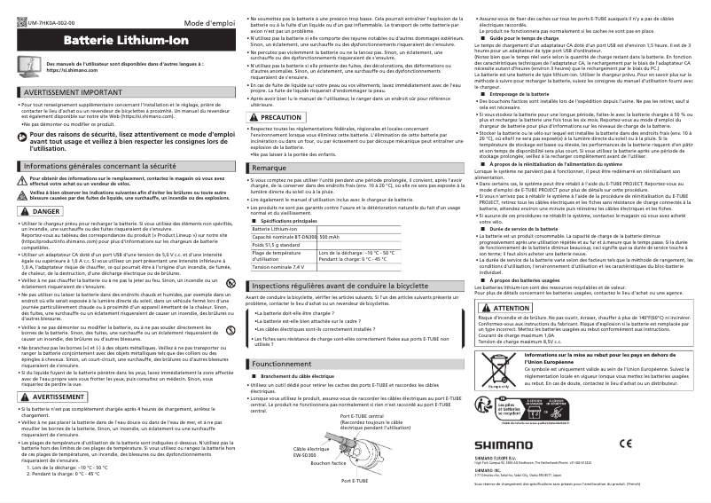 Página 1 del manual Manual de usuario Shimano BT-DN300