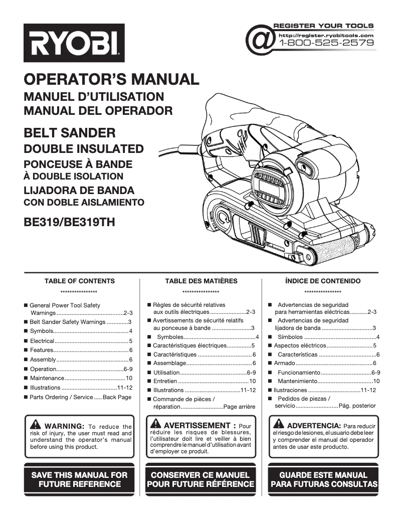 Page 1 de la notice Manuel utilisateur RYOBI BE319