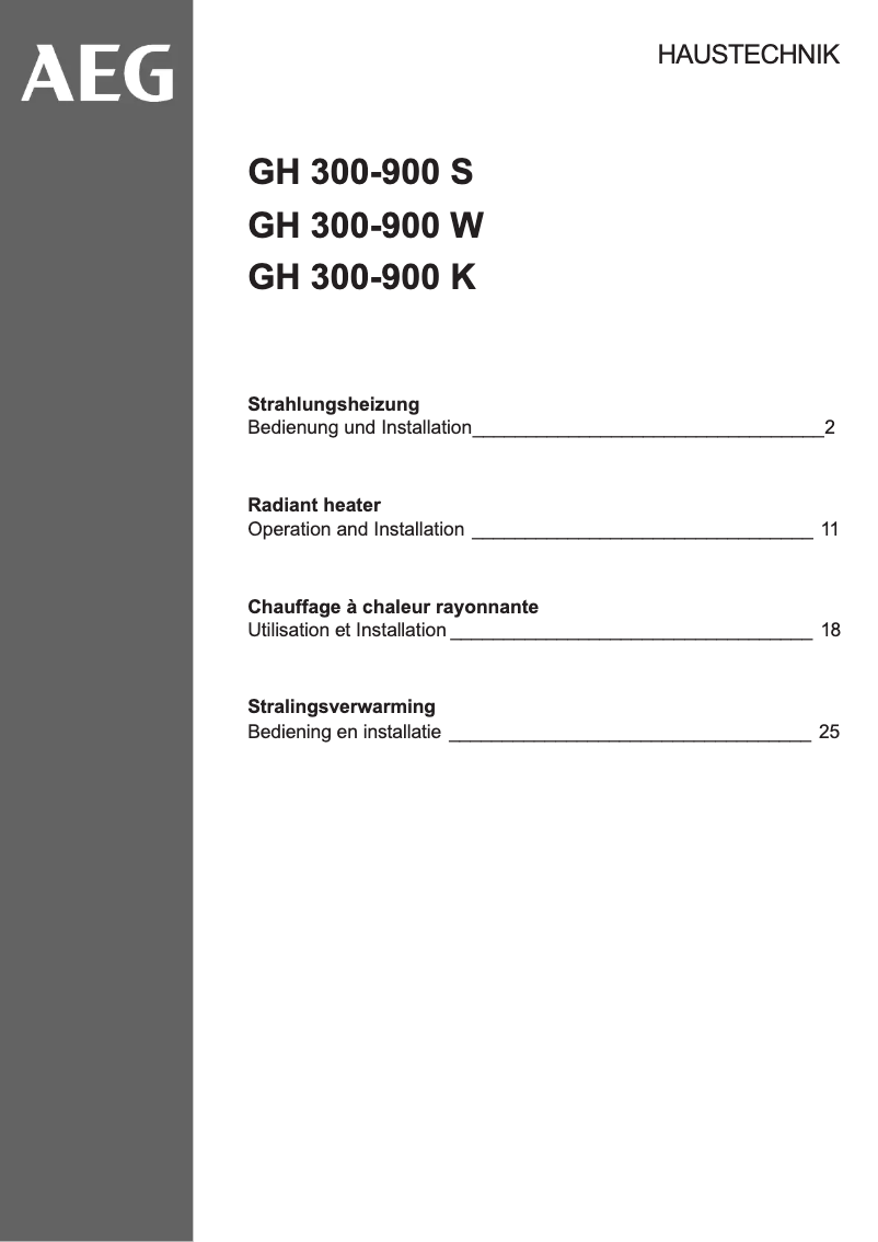 Page n°1 - Manuel utilisateur AEG GH 500 W