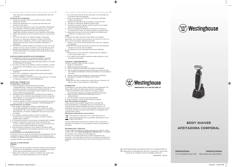 Page 1 de la notice Manuel utilisateur Westinghouse WHMS136
