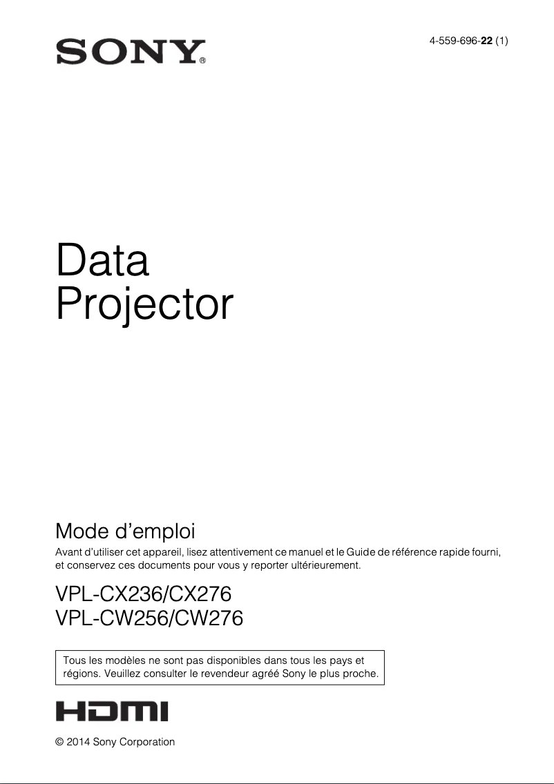 Page 1 de la notice Manuel utilisateur Sony VPL-CX236