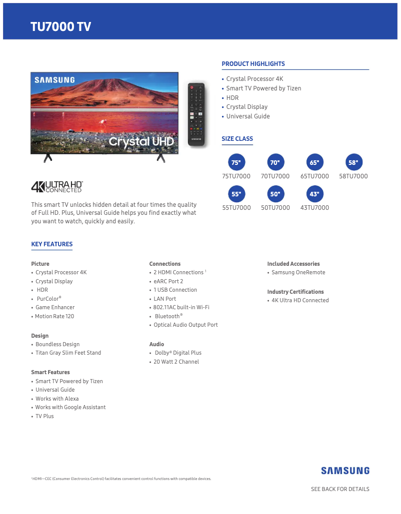 Image de la première page du manuel de l'appareil UN43TU7000FXZA