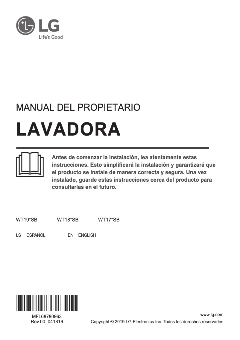 Page 1 de la notice Manuel utilisateur LG WT18WSB