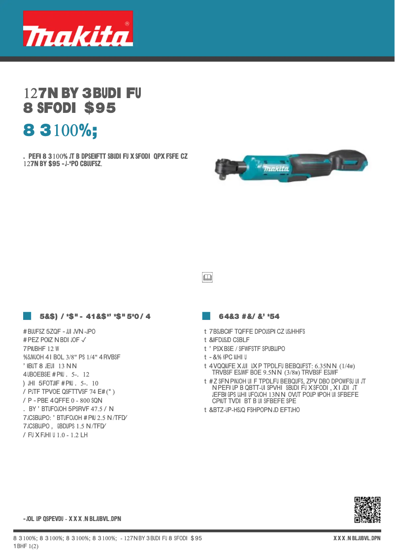 Page 1 de la notice Fiche technique Makita WR100DZ