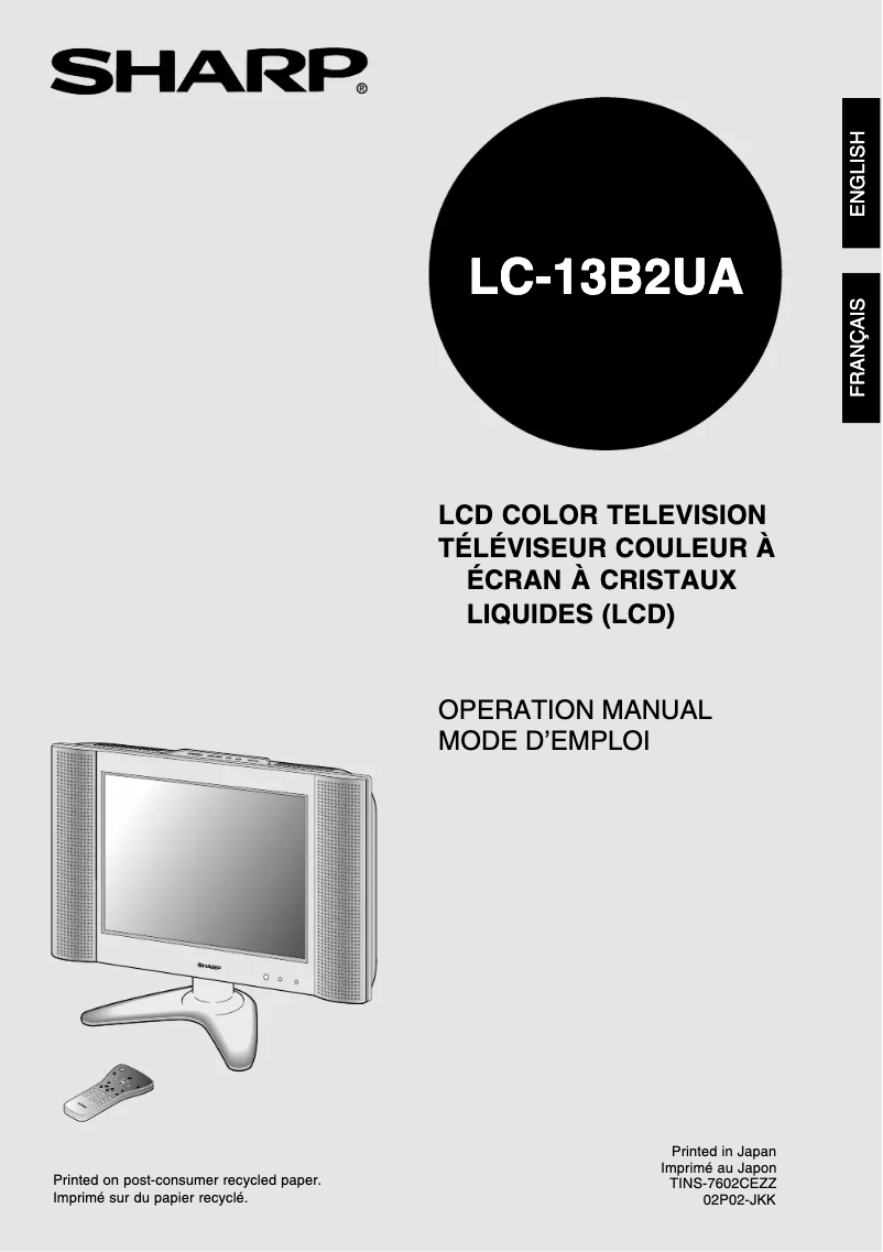 Page n°1 - Manuel utilisateur Sharp LC-13B2UA
