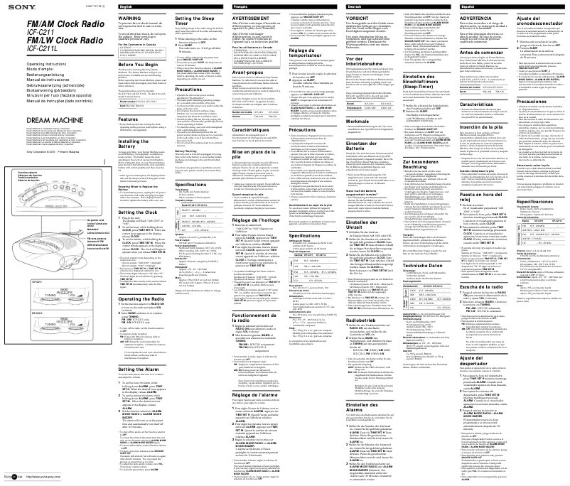 Page n°1 - Manuel utilisateur Sony ICF-C211L