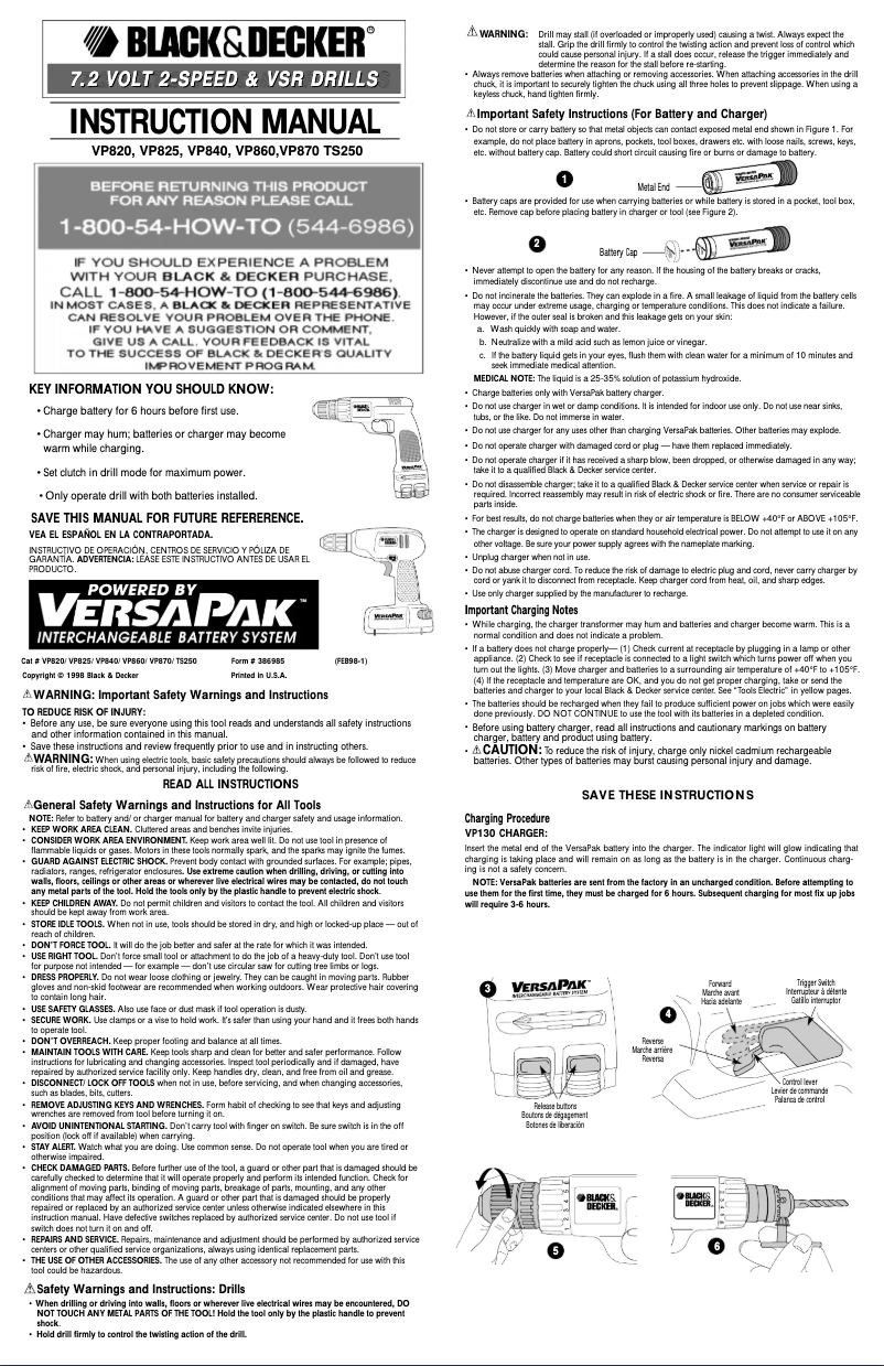 Page 1 de la notice Manuel utilisateur Black & Decker VP820