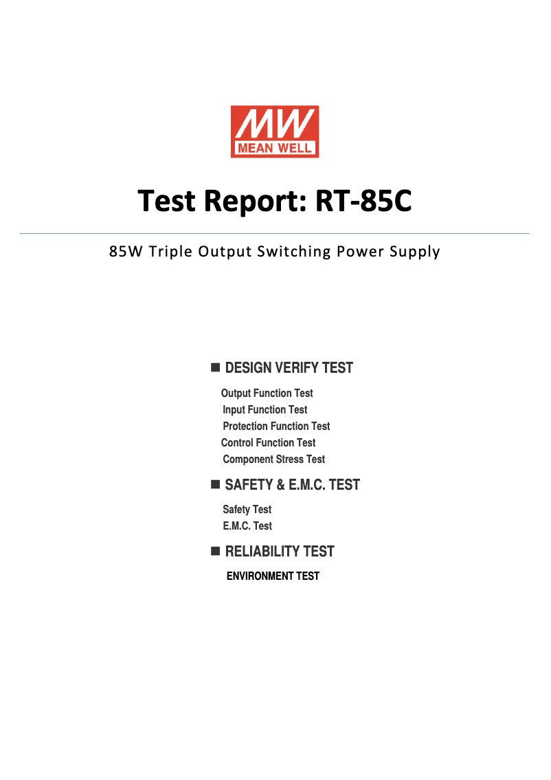 Page 1 de la notice Fiche technique Mean Well RT-85C