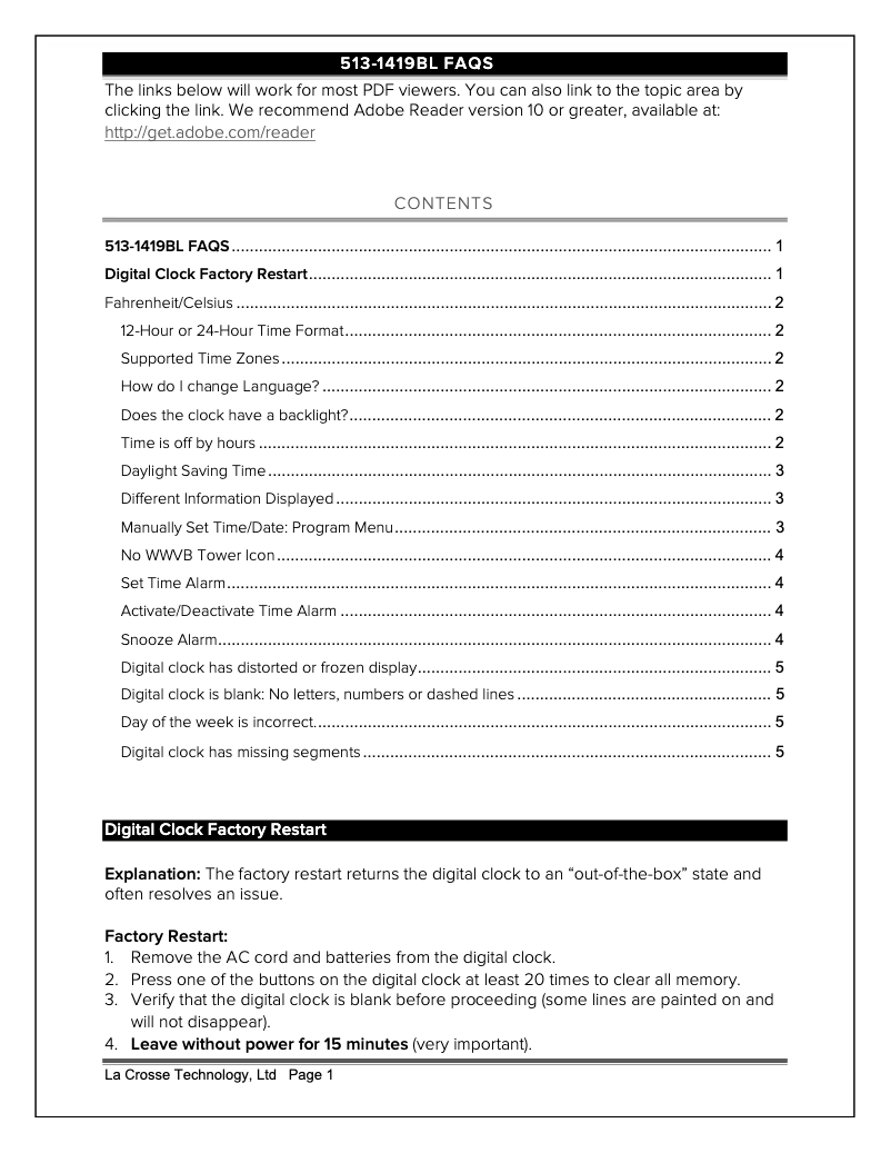 Page 1 de la notice FAQ La Crosse Technology 513-1419BLV4