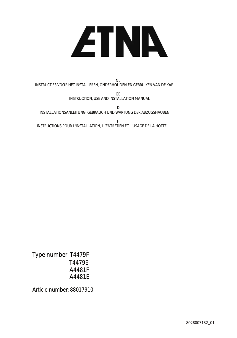 Page n°1 - Manuel utilisateur Etna A4481E