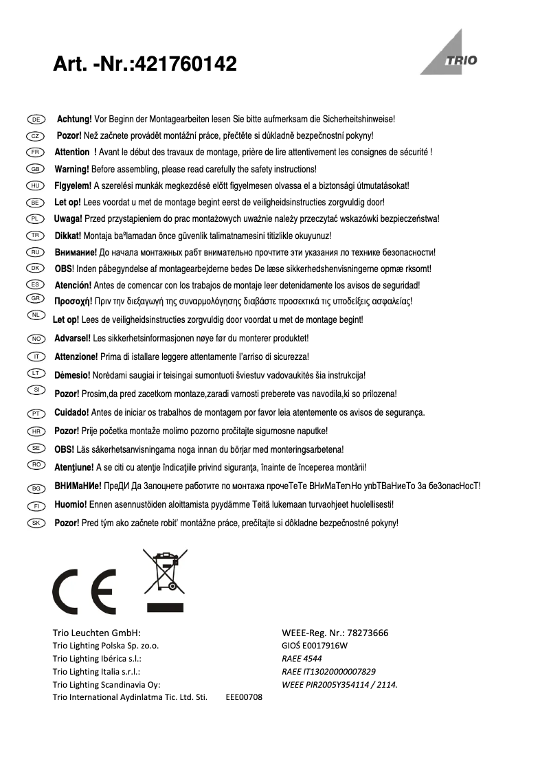 Page 1 de la notice Manuel utilisateur Trio Lighting Ganges 421760142