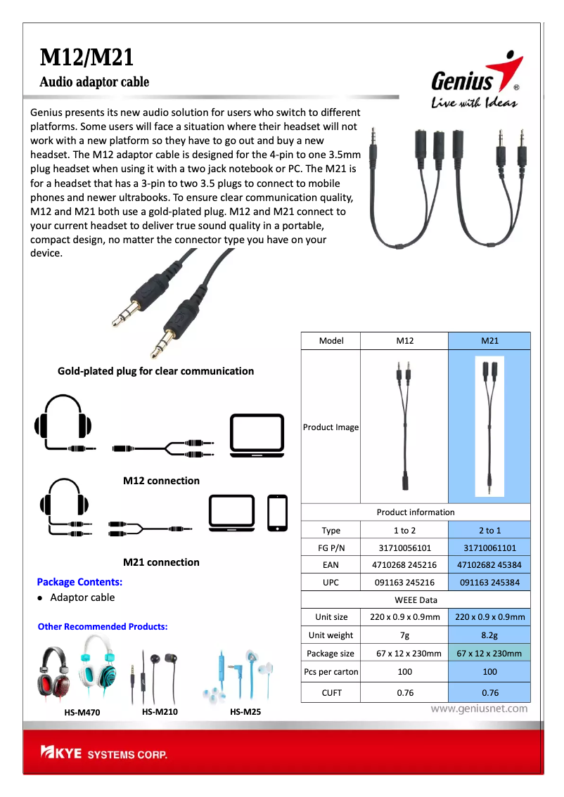 Page n°1 - Manuel utilisateur Genius M12
