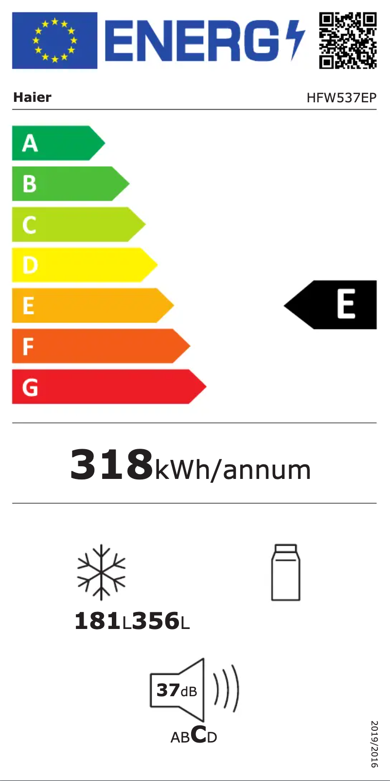 Page n°1 - Label énergétique Haier HFW537EP