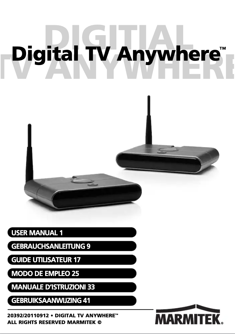 Page 1 de la notice Manuel utilisateur Marmitek Digital TV Anywhere