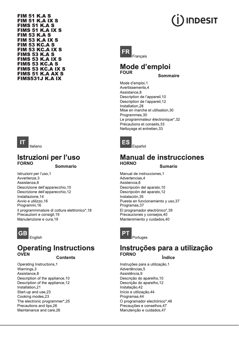 Page 1 de la notice Manuel utilisateur Indesit FIM 53 K.A (WH) S
