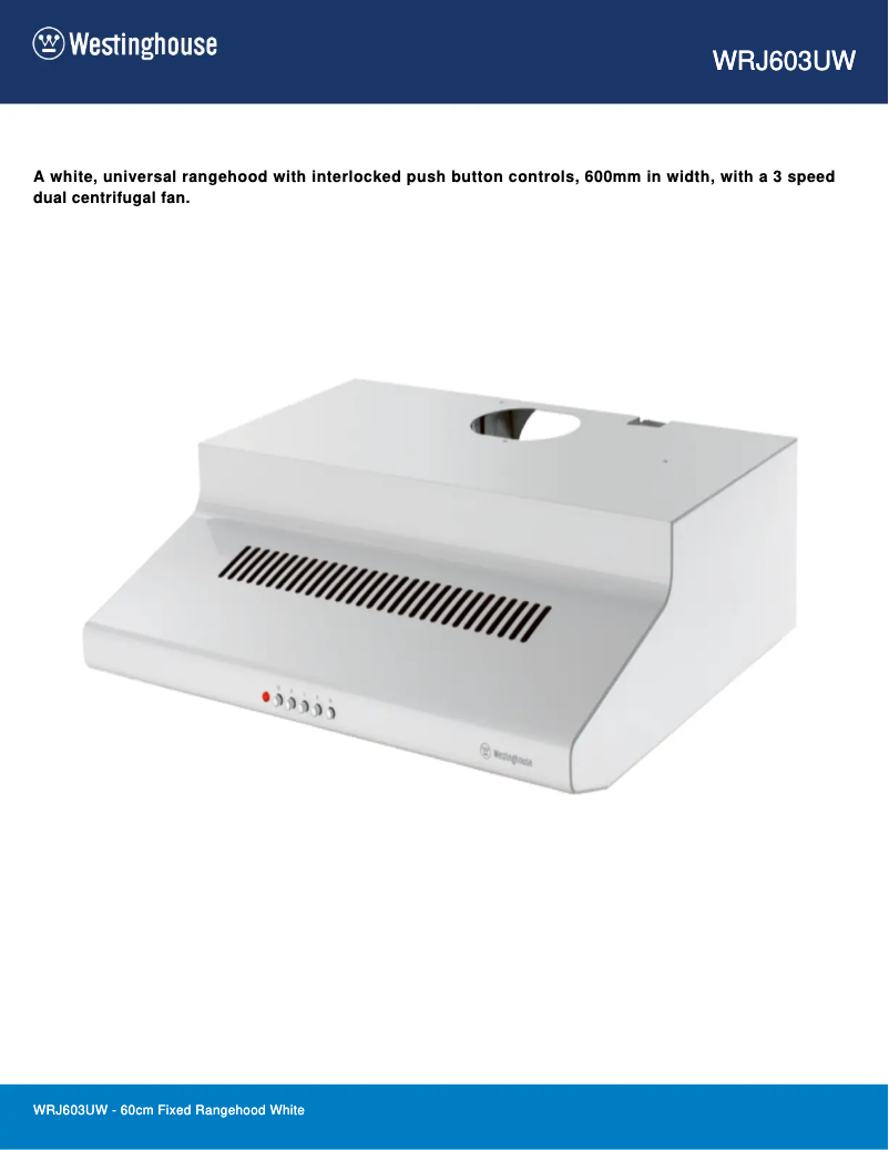 Page 1 de la notice Fiche technique Westinghouse WRJ603UW
