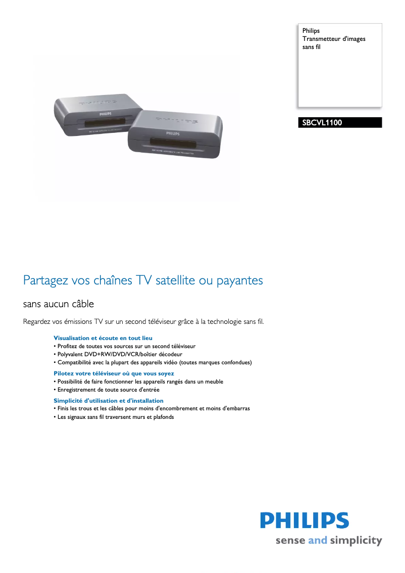 Page 1 de la notice Fiche technique Philips SBCVL1100