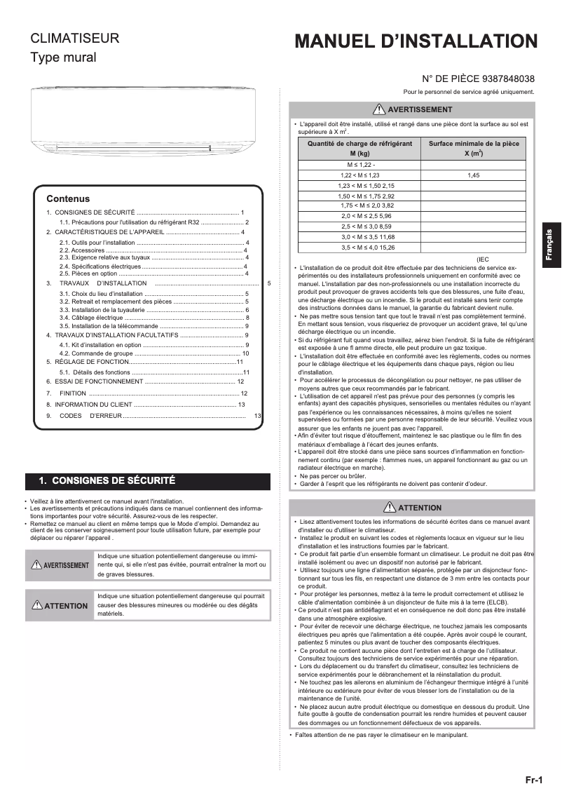 Page 1 de la notice Manuel utilisateur Fujitsu Designer ASYG09KETA-B