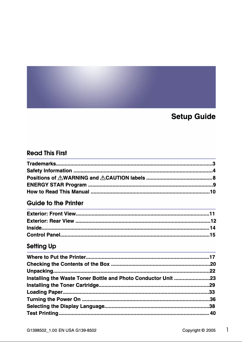 Page 1 of the manual User Manual Ricoh Aficio CL3500N