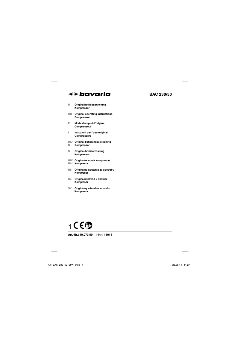 Page n°1 - Manuel utilisateur Bavaria BAC 230/50