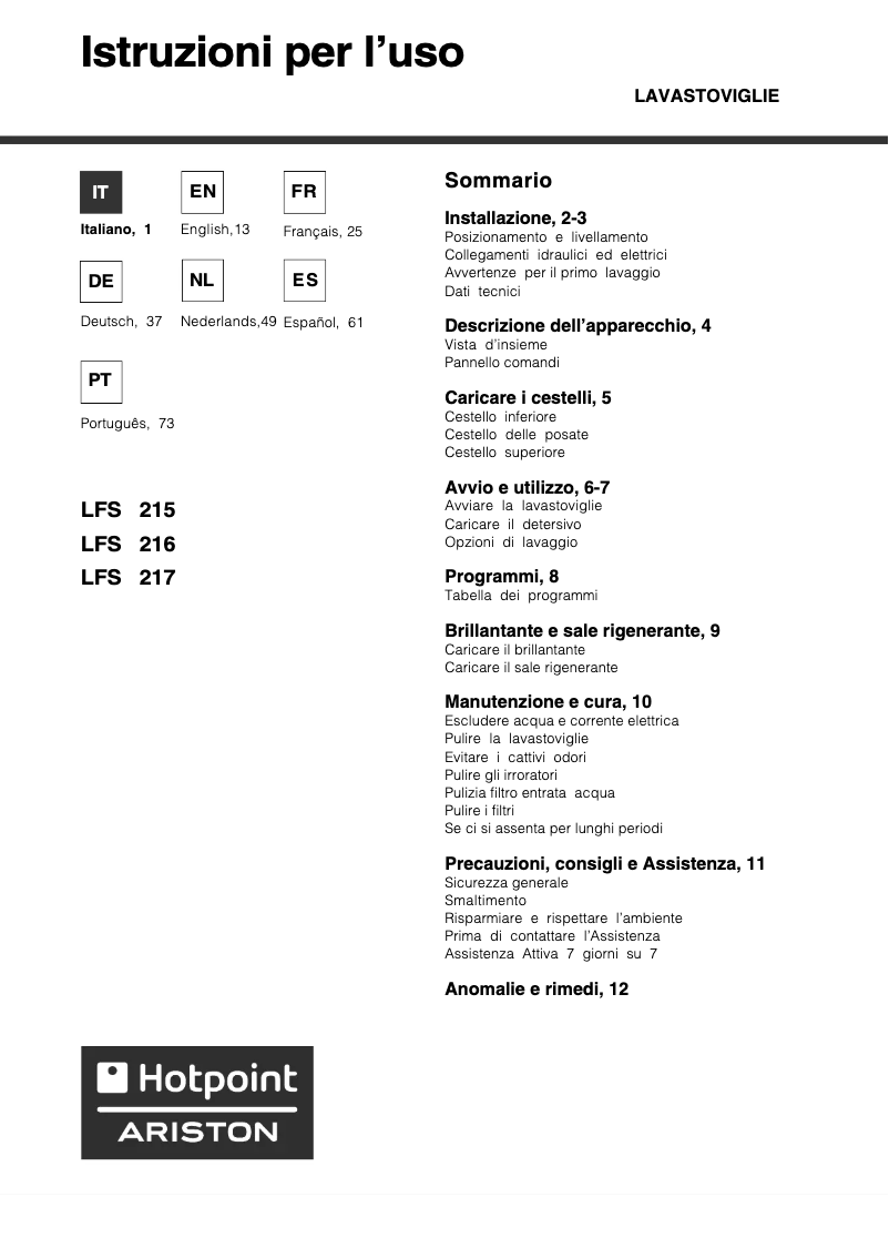 Page n°1 - Manuel utilisateur Hotpoint Ariston LFS 114 WH HA