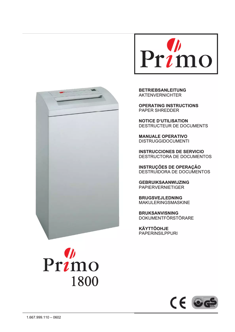 Page 1 de la notice Manuel utilisateur Primo 1800 Office