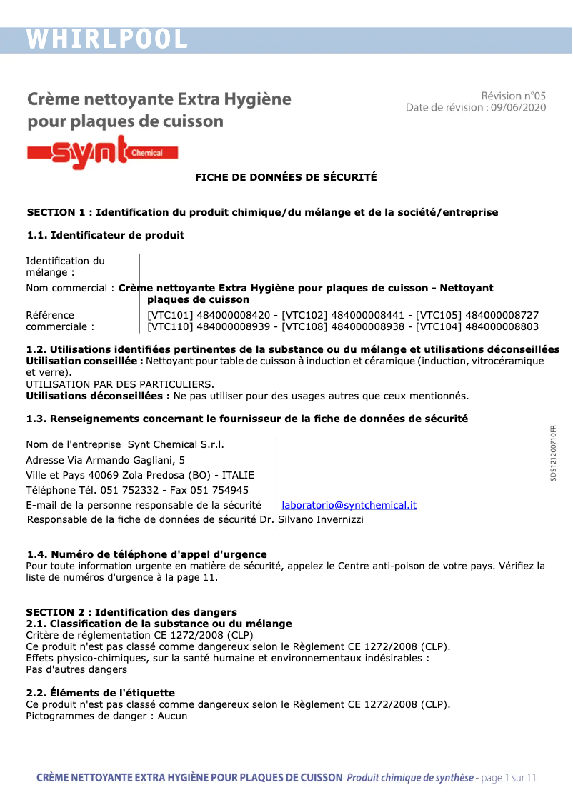 Page 1 de la notice Manuel utilisateur Bauknecht VTC101