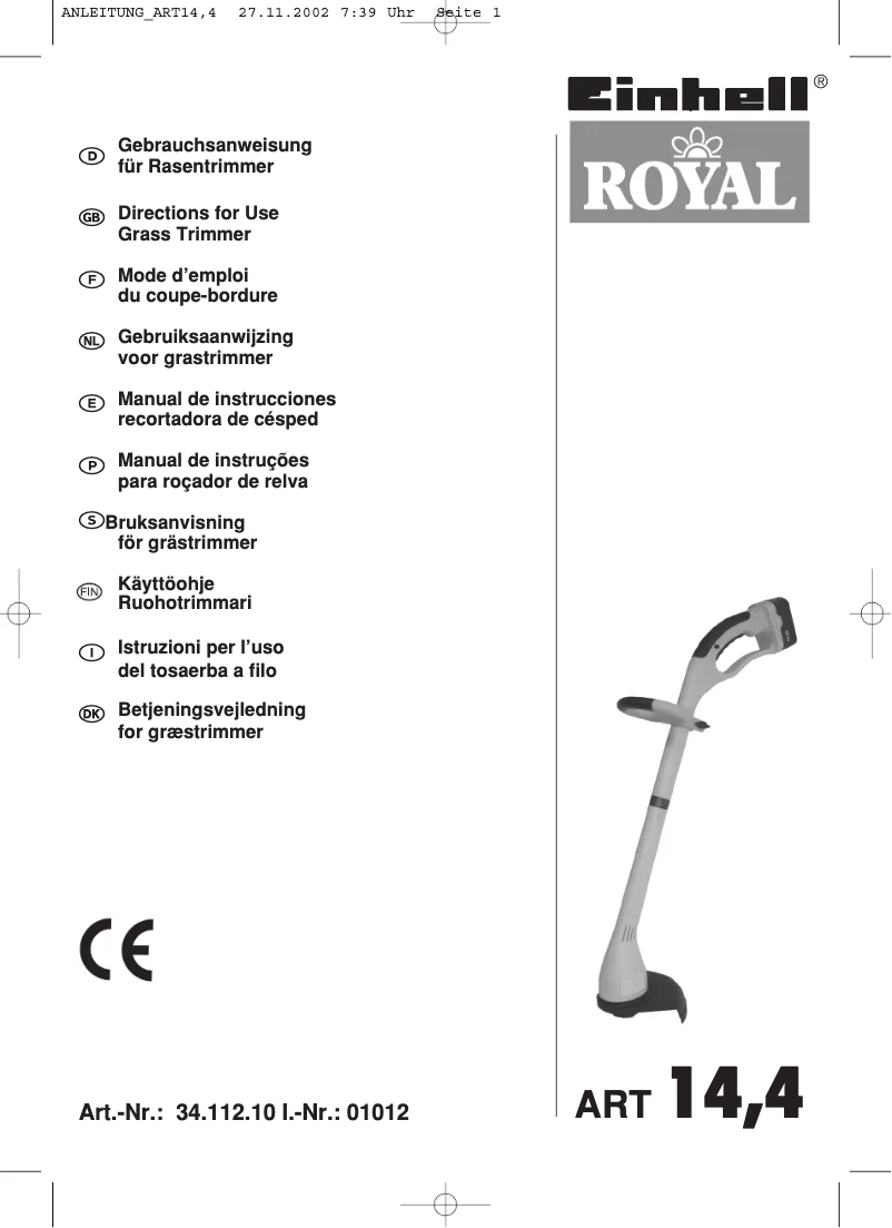 Page n°1 - Manuel utilisateur Einhell Royal ART 144
