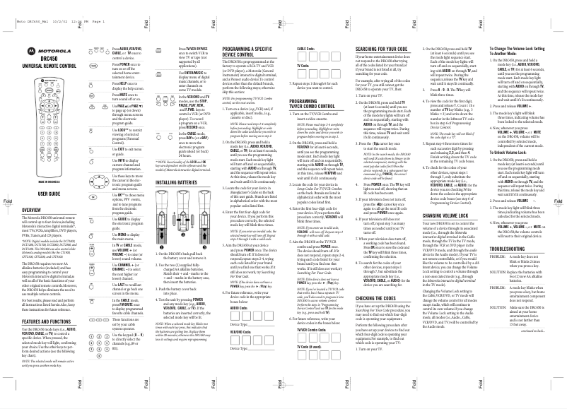 Page 1 de la notice Manuel utilisateur Motorola DRC450