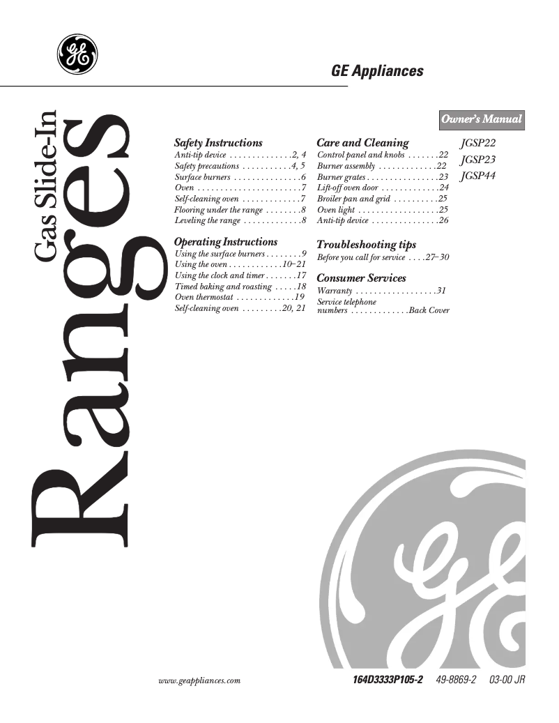 Image de la première page du manuel de l'appareil JGSP44BEYBB