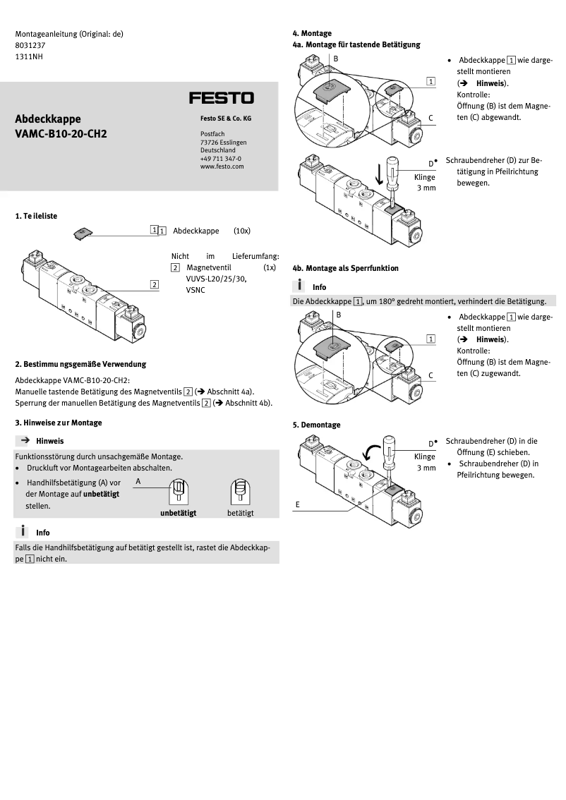Page 1 de la notice Manuel utilisateur Festo VAMC-B10-20-CH2