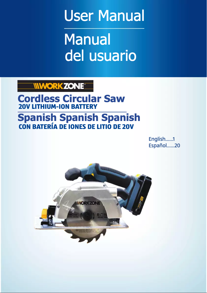 Image de la première page du manuel de l'appareil 20V Li-Ion Circular Saw PT106401