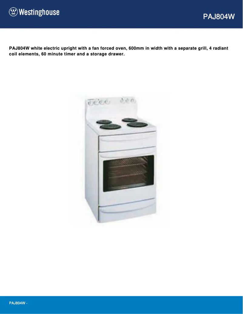 Page n°1 - Manuel utilisateur Westinghouse PAJ804W