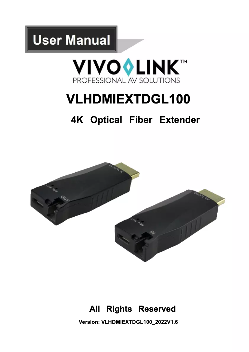 Page n°1 - Manuel utilisateur Vivolink VLHDMIEXTDGL100
