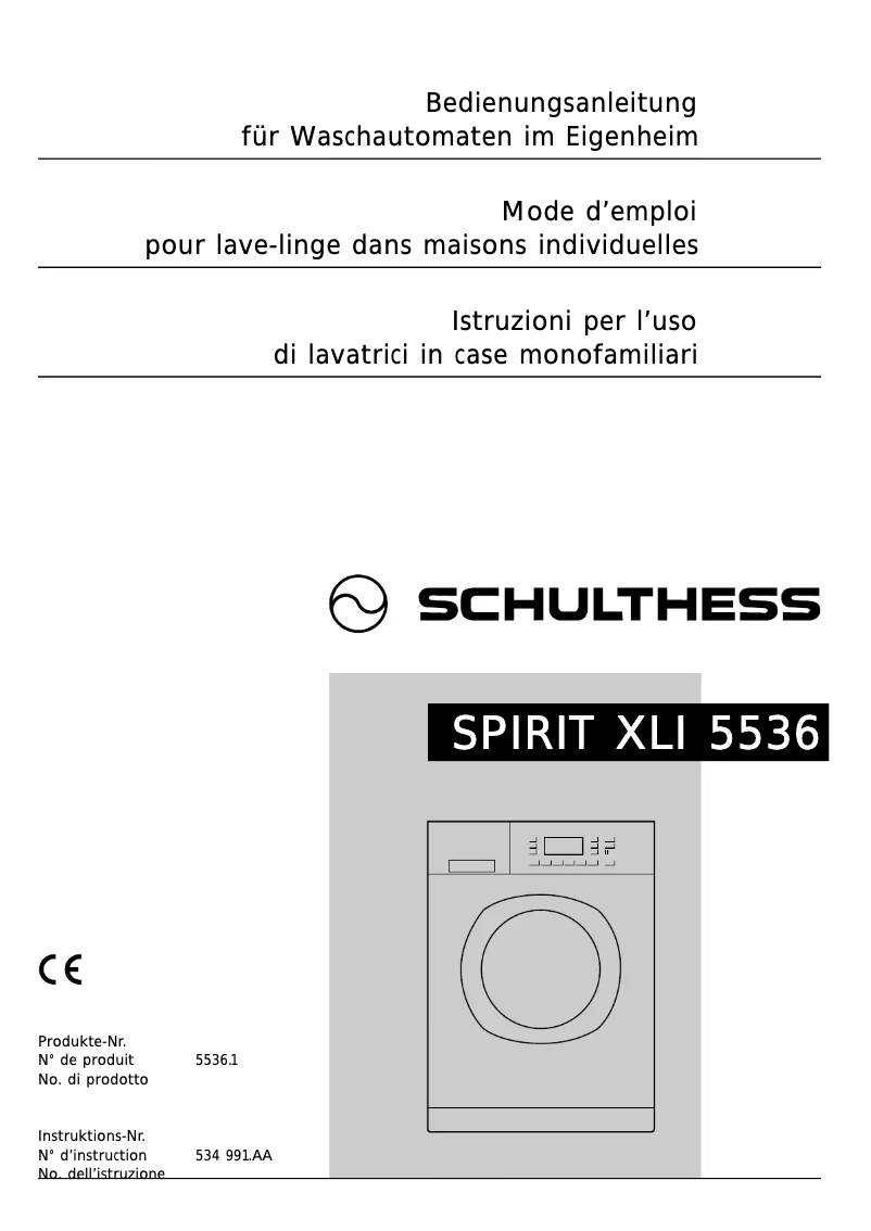 Page n°1 - Manuel utilisateur Schulthess Spirit XLI 5536