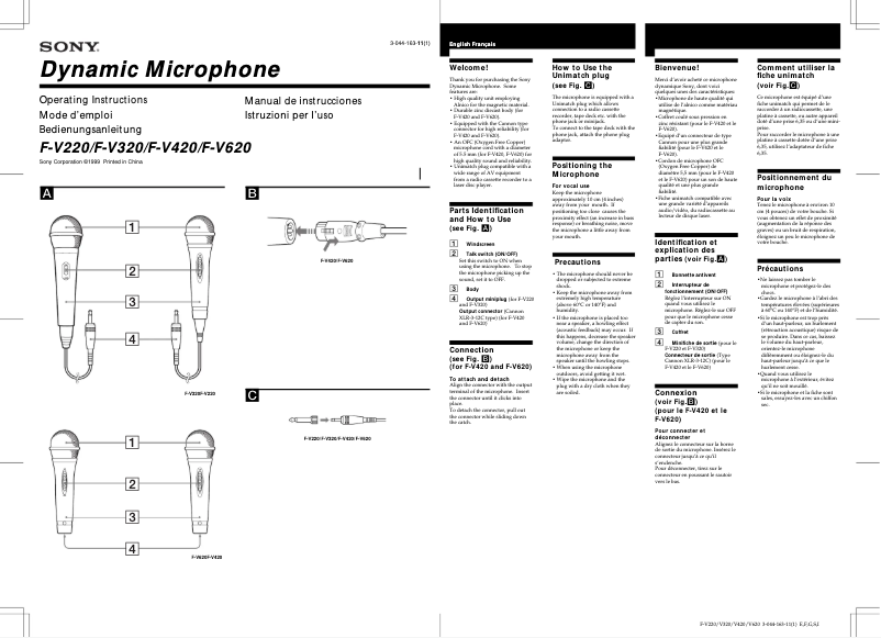 Page 1 de la notice Manuel utilisateur Sony F-V620