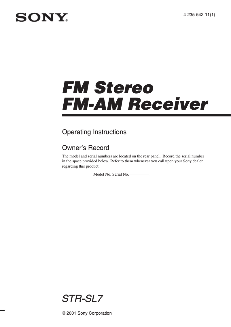 Page 1 de la notice Manuel utilisateur Sony STR-SL7