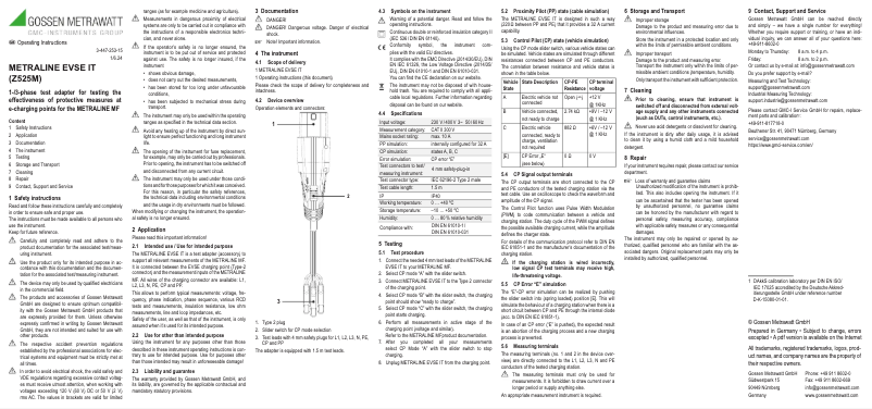 Page 1 de la notice Manuel utilisateur Gossen Metrawatt METRALINE EVSE IT Z525M