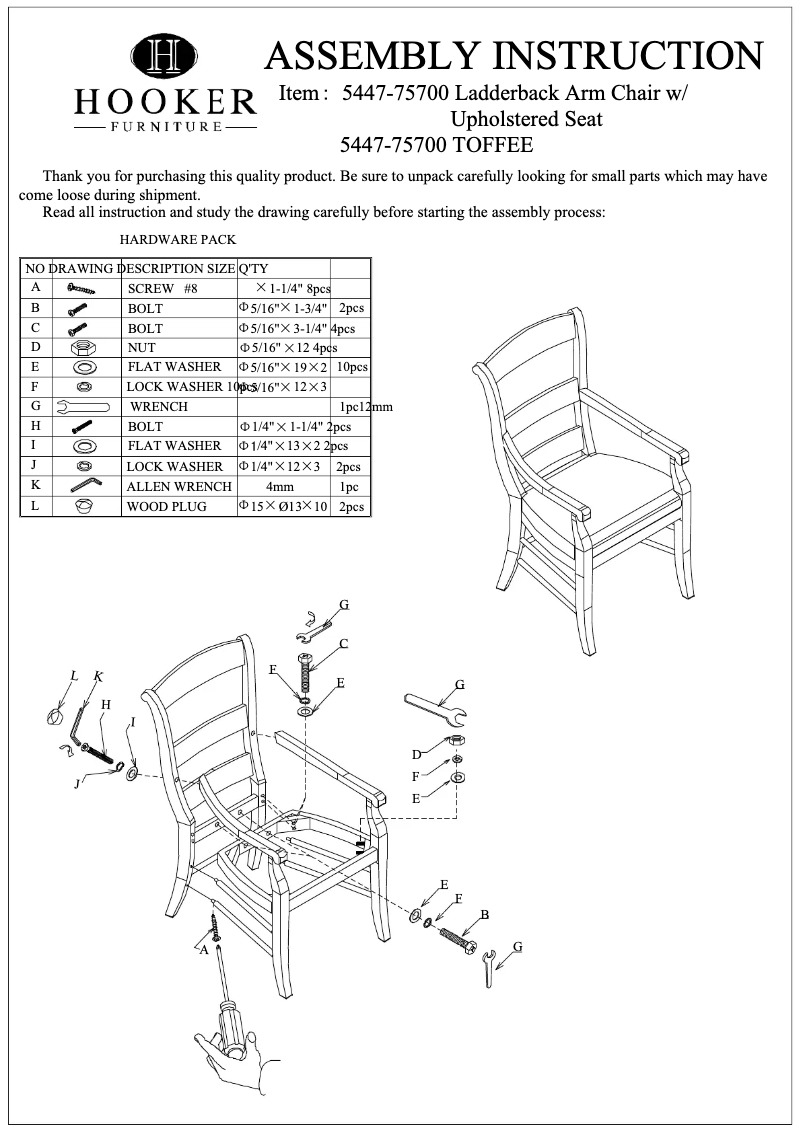 Page 1 de la notice Manuel utilisateur Hooker 5447-75700 TOFFEE