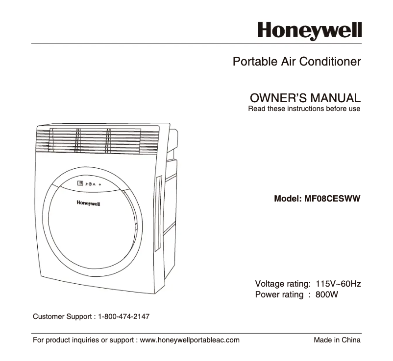 Page 1 de la notice Manuel utilisateur Honeywell MF08CESWW