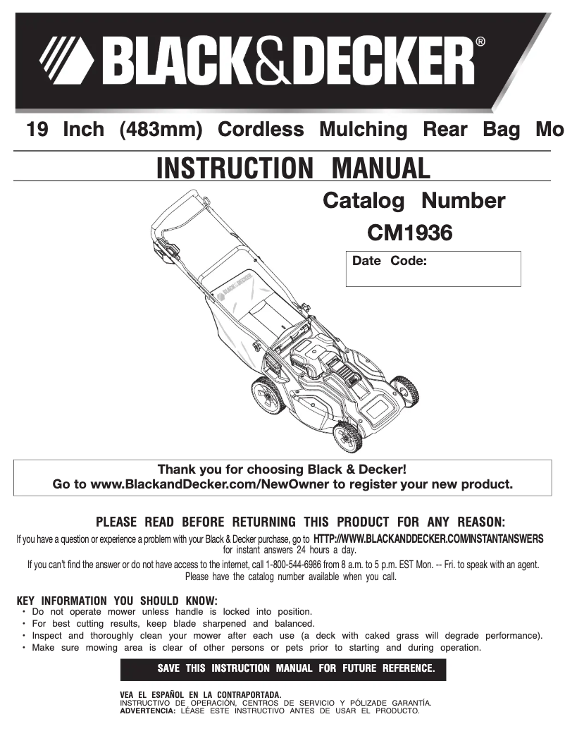 Page 1 de la notice Manuel utilisateur Black & Decker CM1936