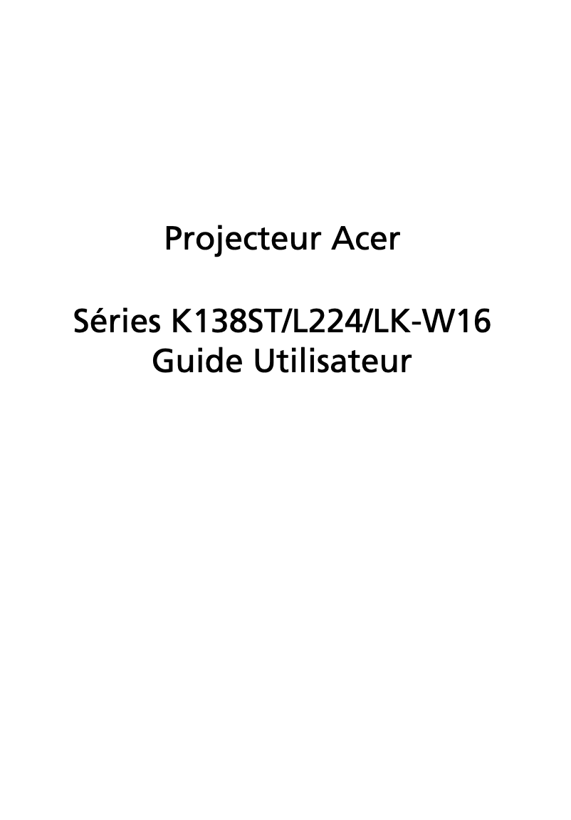 Page 1 de la notice Manuel utilisateur Acer K138ST